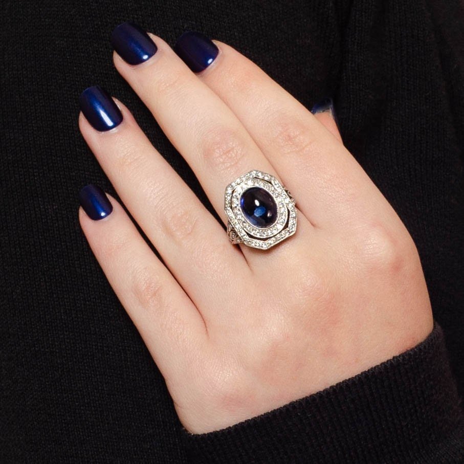 Vintage Synthetic Sapphire and Diamond Ring Platinum - Trademark Antiques