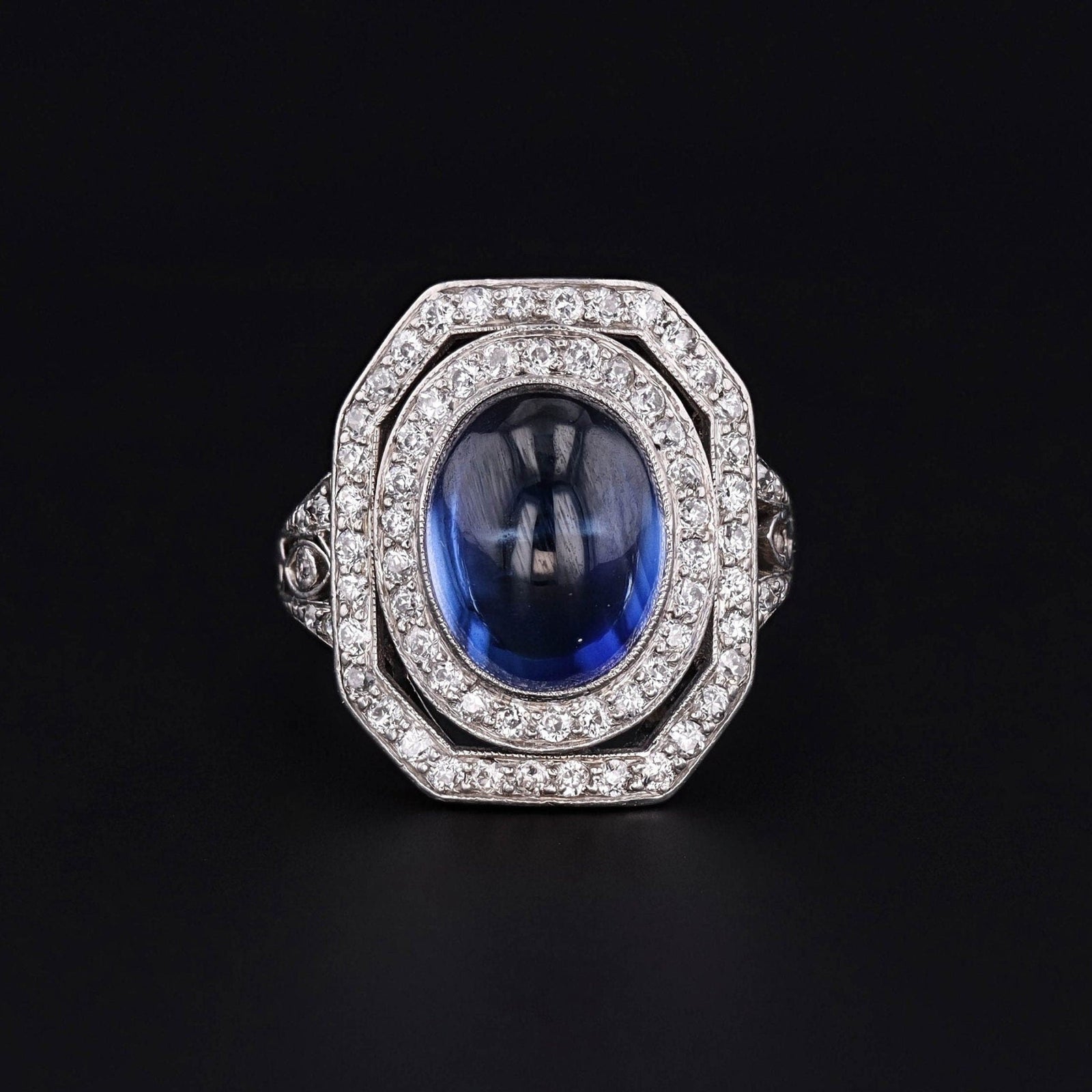 Vintage Synthetic Sapphire and Diamond Ring Platinum - Trademark Antiques