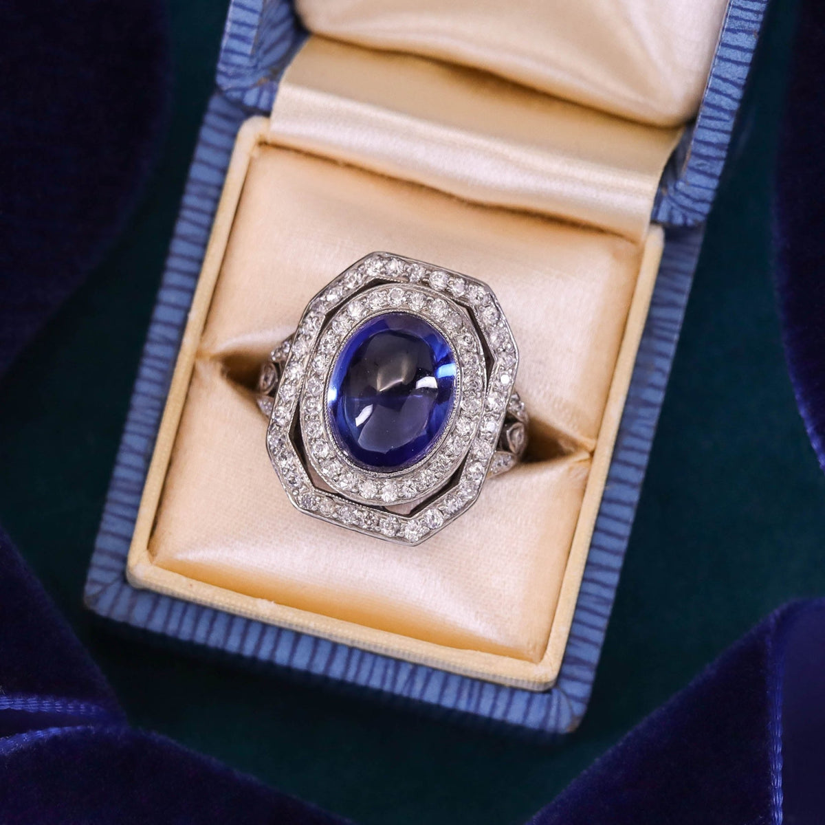 Vintage Synthetic Sapphire and Diamond Ring Platinum - Trademark Antiques