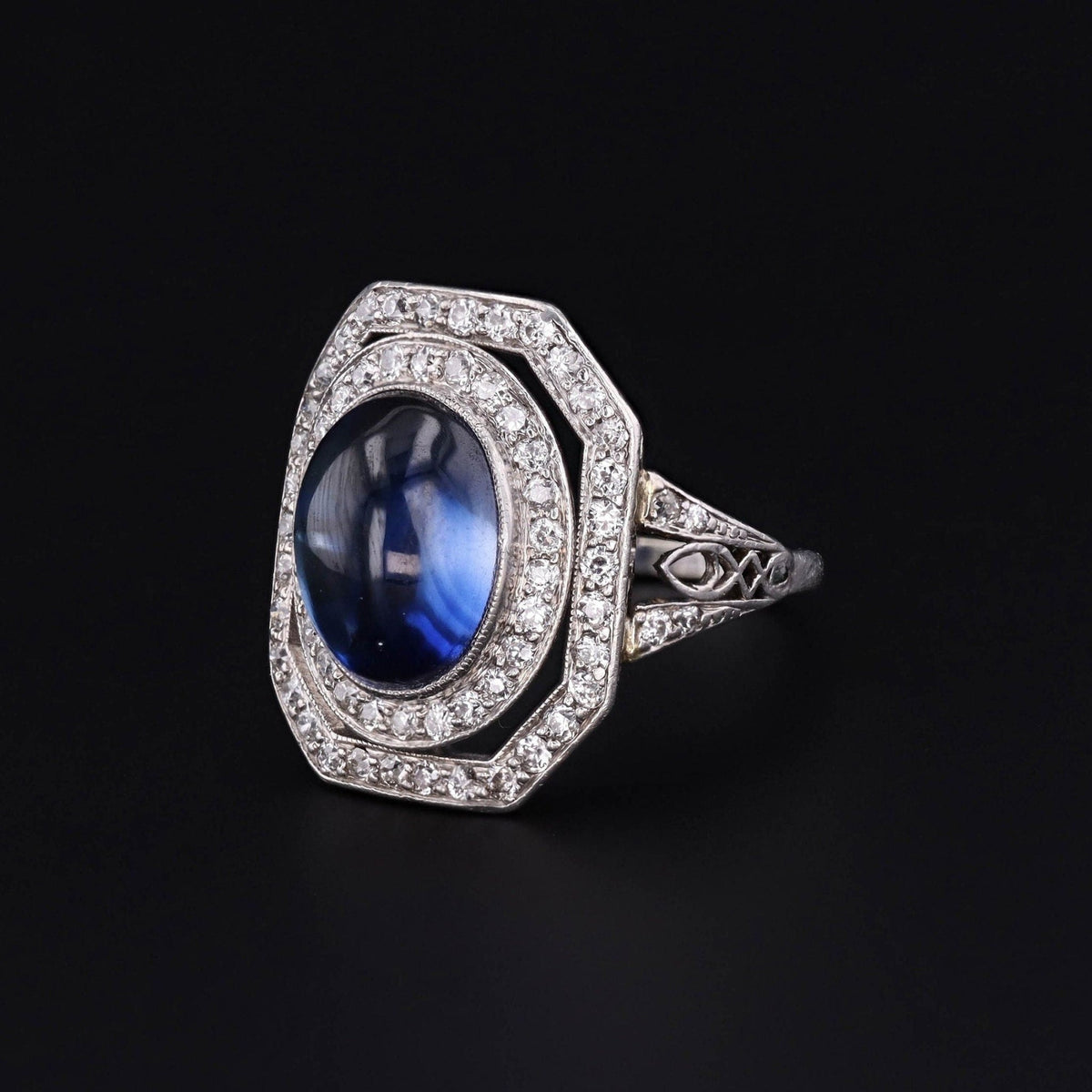 Vintage Synthetic Sapphire and Diamond Ring Platinum - Trademark Antiques