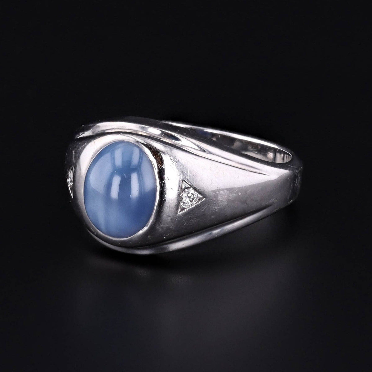 Vintage Synthetic Star Sapphire Ring of 14k White Gold - Trademark Antiques