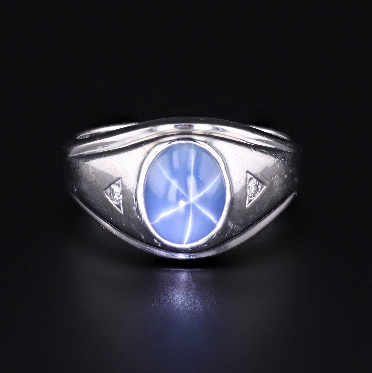 Vintage Synthetic Star Sapphire Ring of 14k White Gold - Trademark Antiques