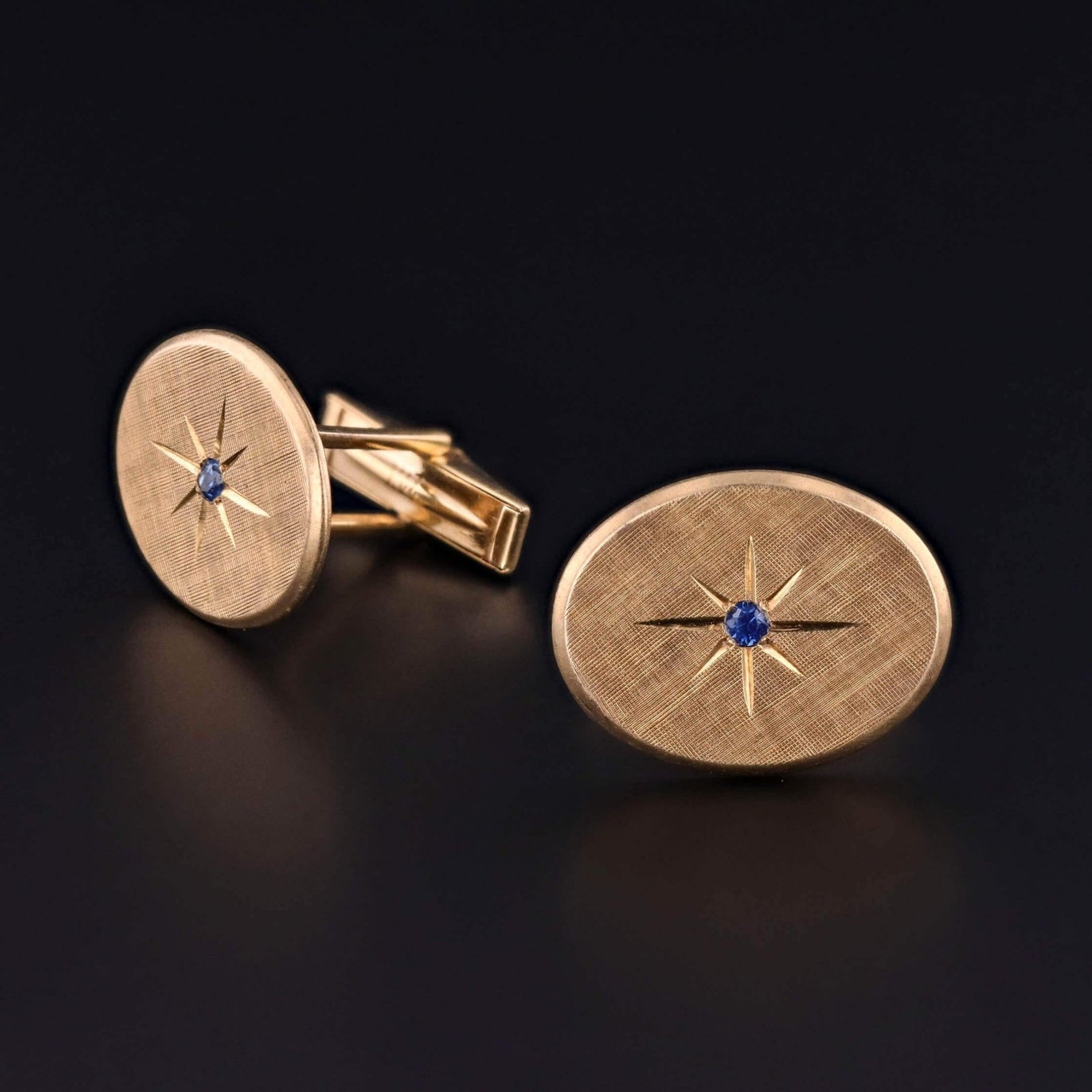 Vintage Tiffany & Co Cufflinks of 14k Gold with Sapphires - Trademark Antiques