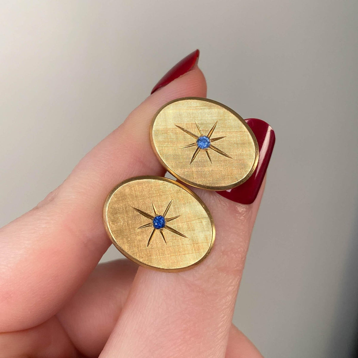 Vintage Tiffany &amp; Co Cufflinks of 14k Gold with Sapphires - Trademark Antiques