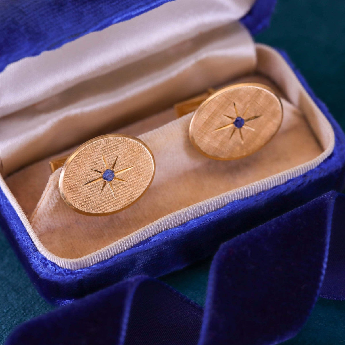 Vintage Tiffany &amp; Co Cufflinks of 14k Gold with Sapphires - Trademark Antiques