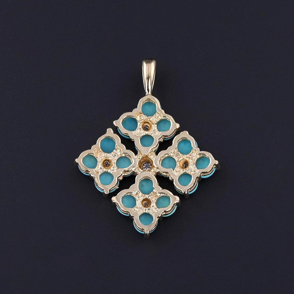 Vintage Turquoise and Diamond Pendant of 14k Gold - Trademark Antiques