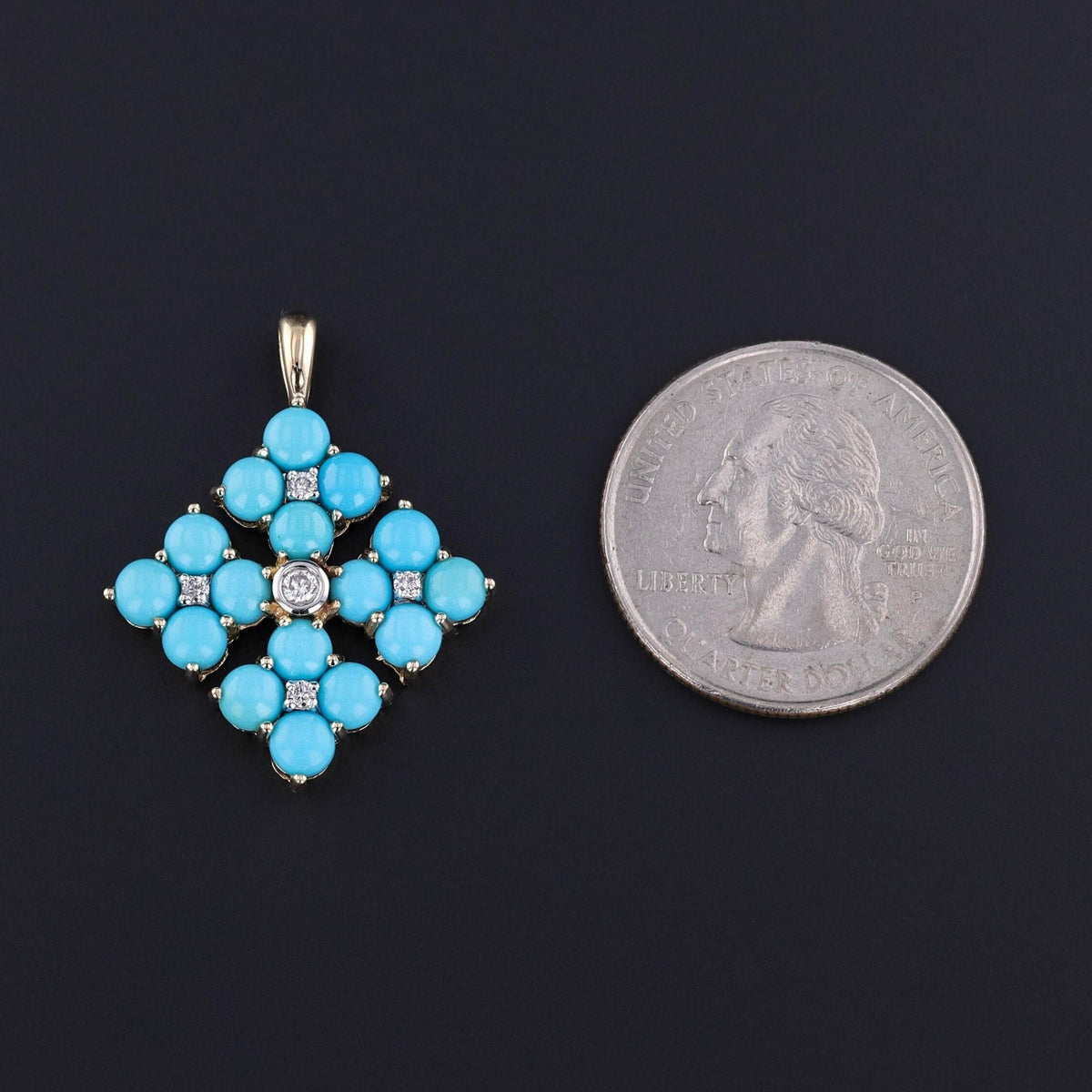 Vintage Turquoise and Diamond Pendant of 14k Gold - Trademark Antiques