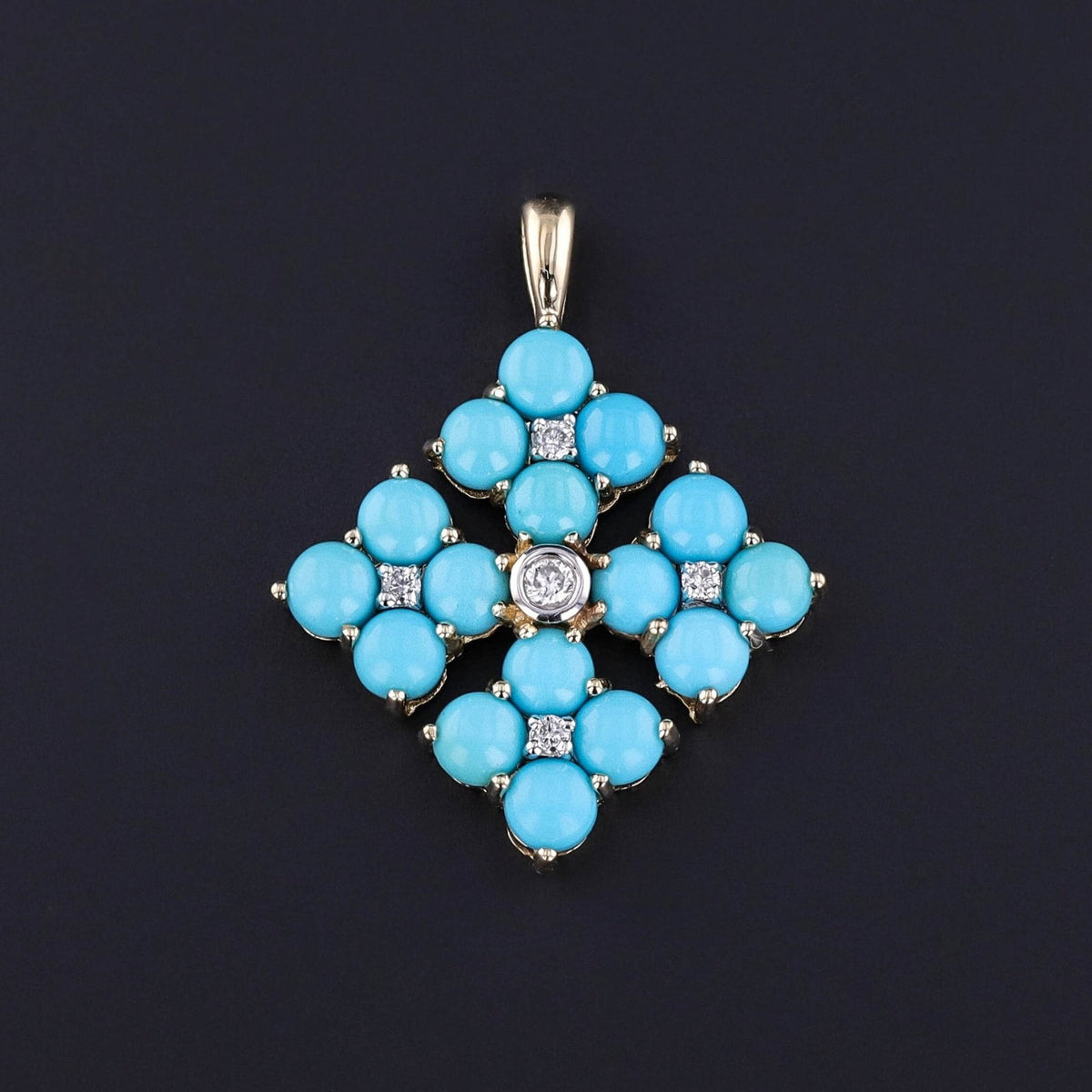 Vintage Turquoise and Diamond Pendant of 14k Gold - Trademark Antiques