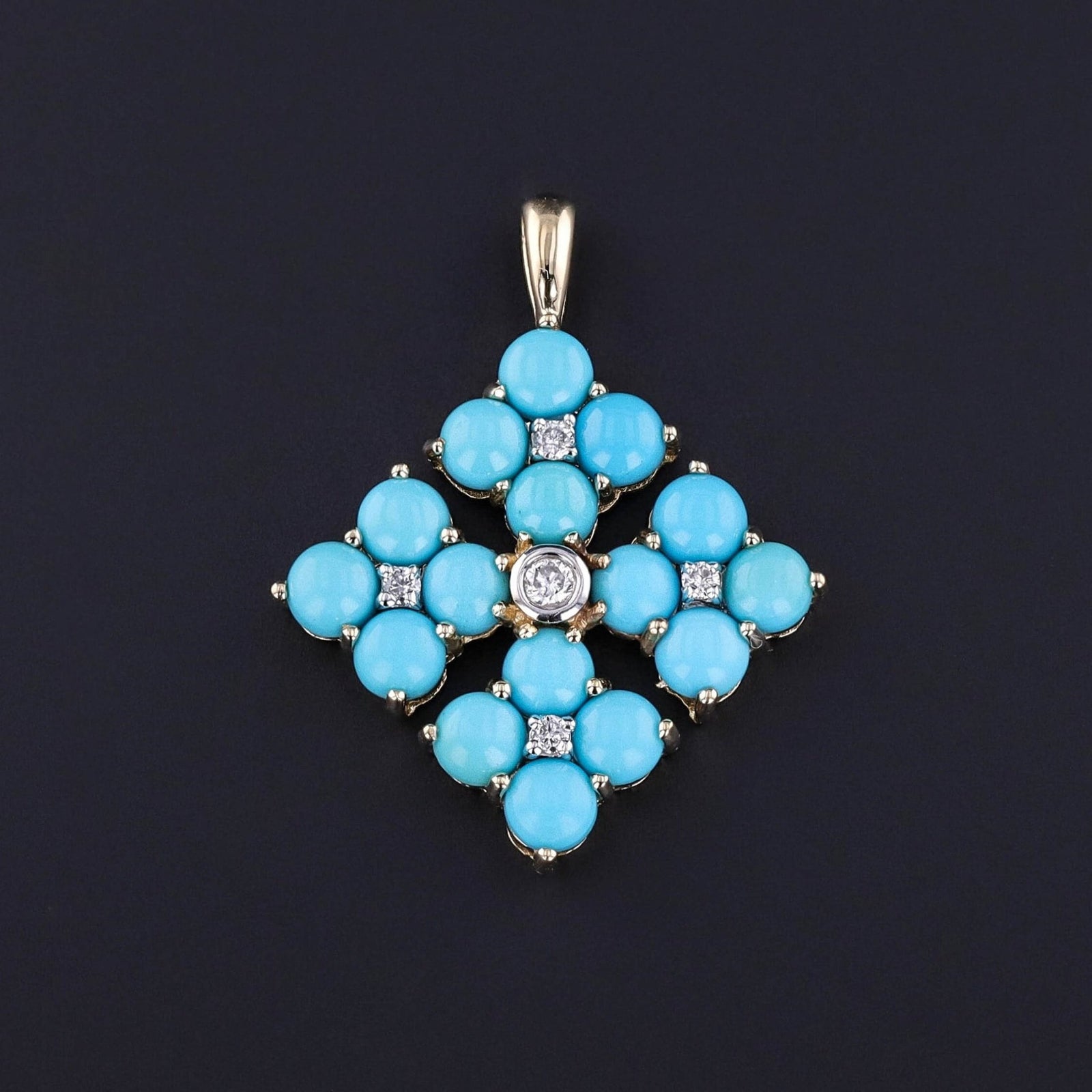 Vintage Turquoise and Diamond Pendant of 14k Gold - Trademark Antiques