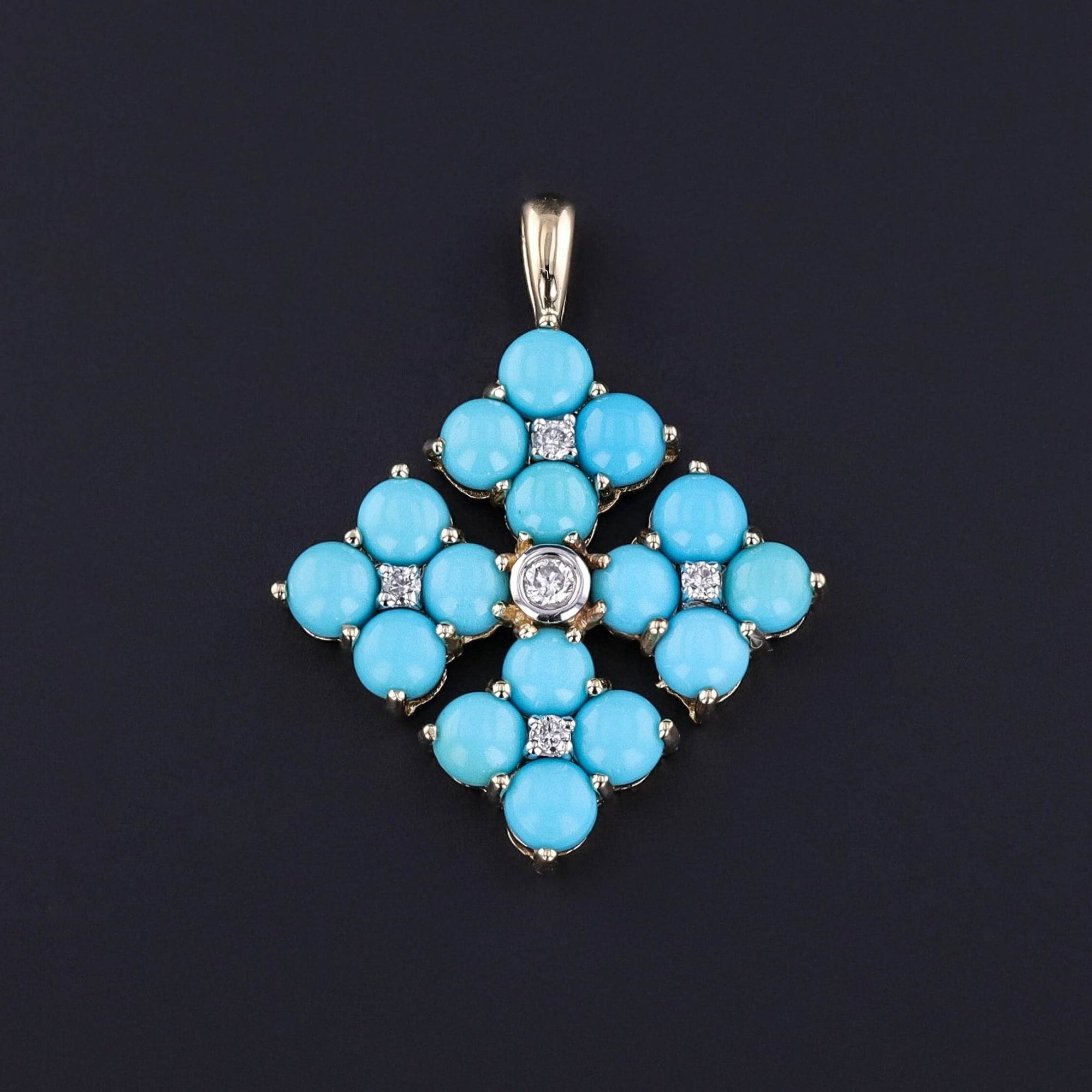 Vintage Turquoise and Diamond Pendant of 14k Gold - Trademark Antiques
