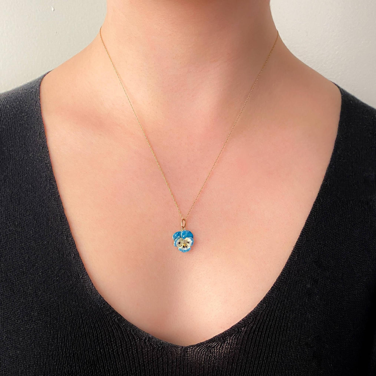Vintage Turquoise Enamel Pansy Charm of 14k Gold - Trademark Antiques