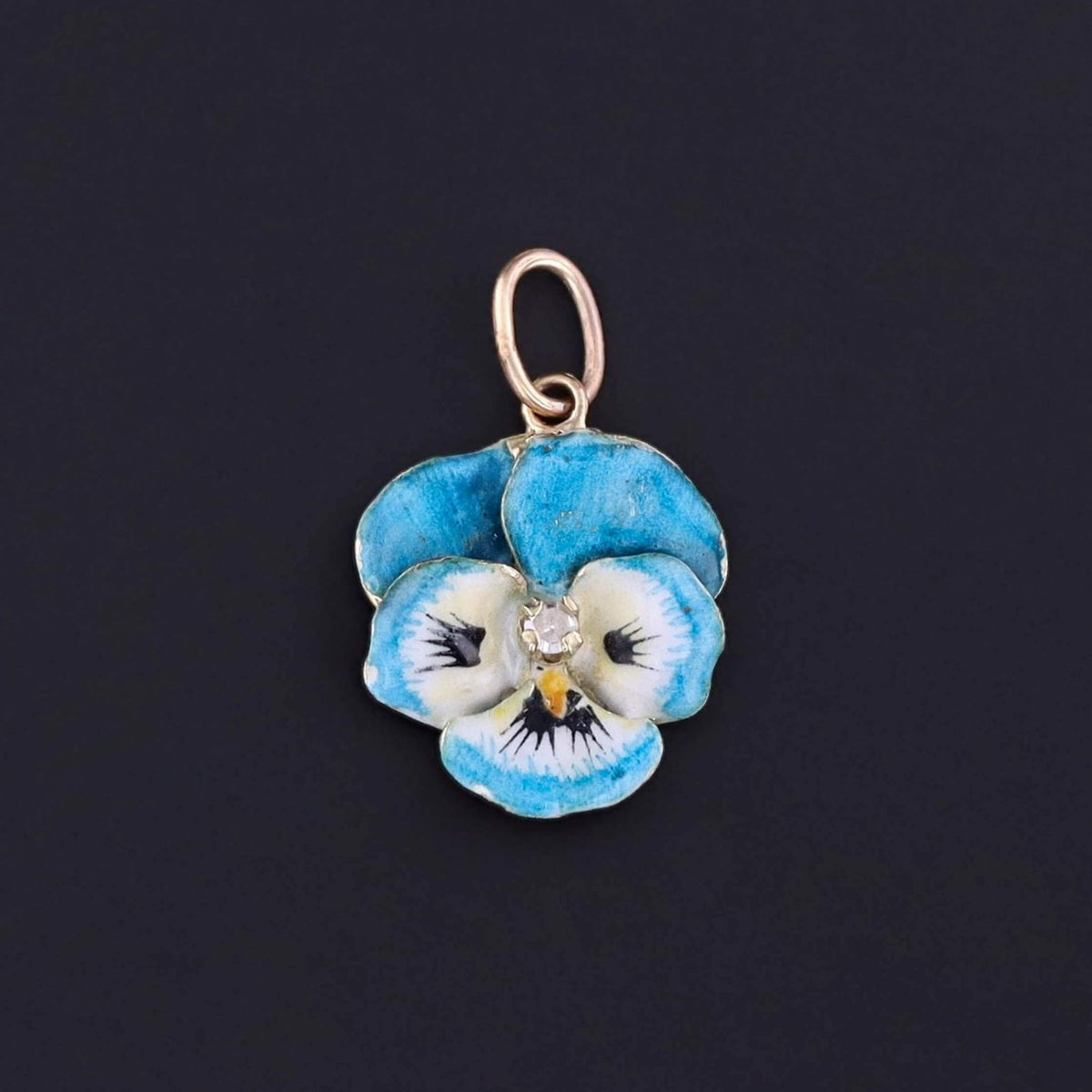 Vintage Turquoise Enamel Pansy Charm of 14k Gold - Trademark Antiques