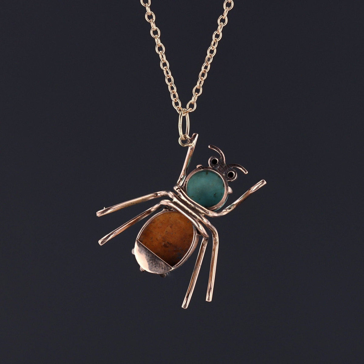 Vintage Turquoise Insect Conversion Pendant of 14k Gold - Trademark Antiques
