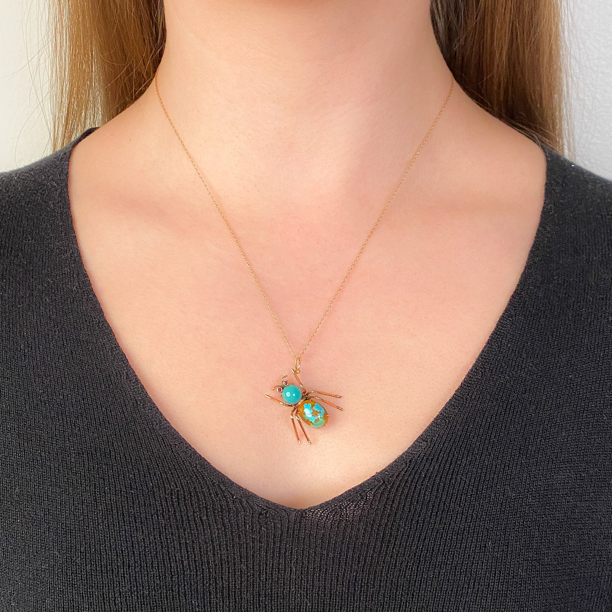 Vintage Turquoise Insect Conversion Pendant of 14k Gold - Trademark Antiques