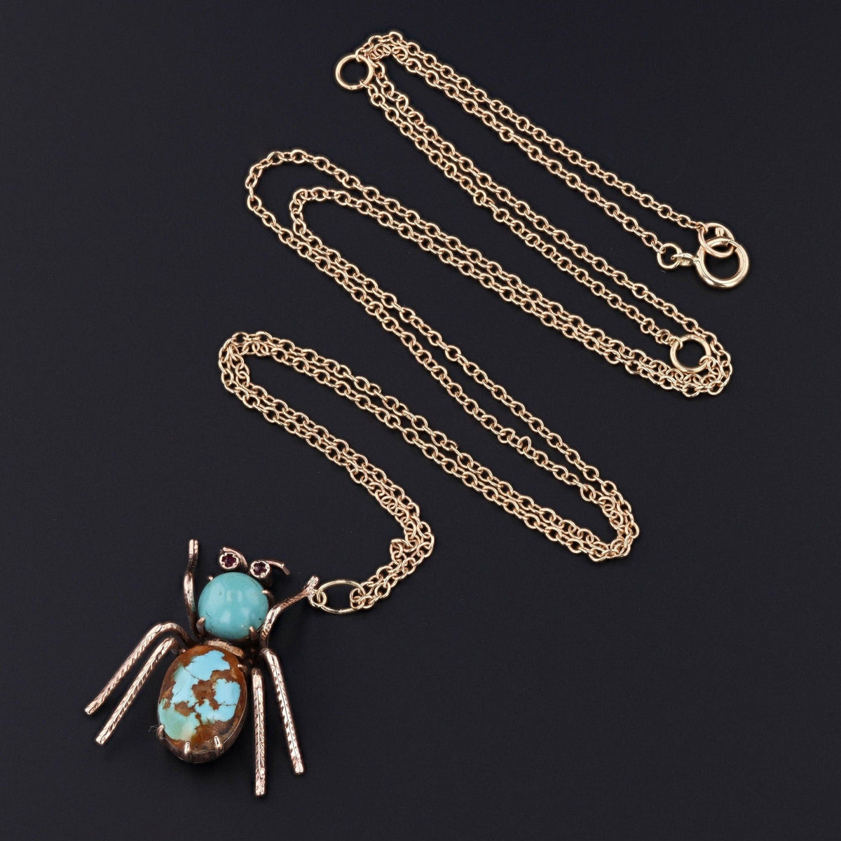 Vintage Turquoise Insect Conversion Pendant of 14k Gold - Trademark Antiques