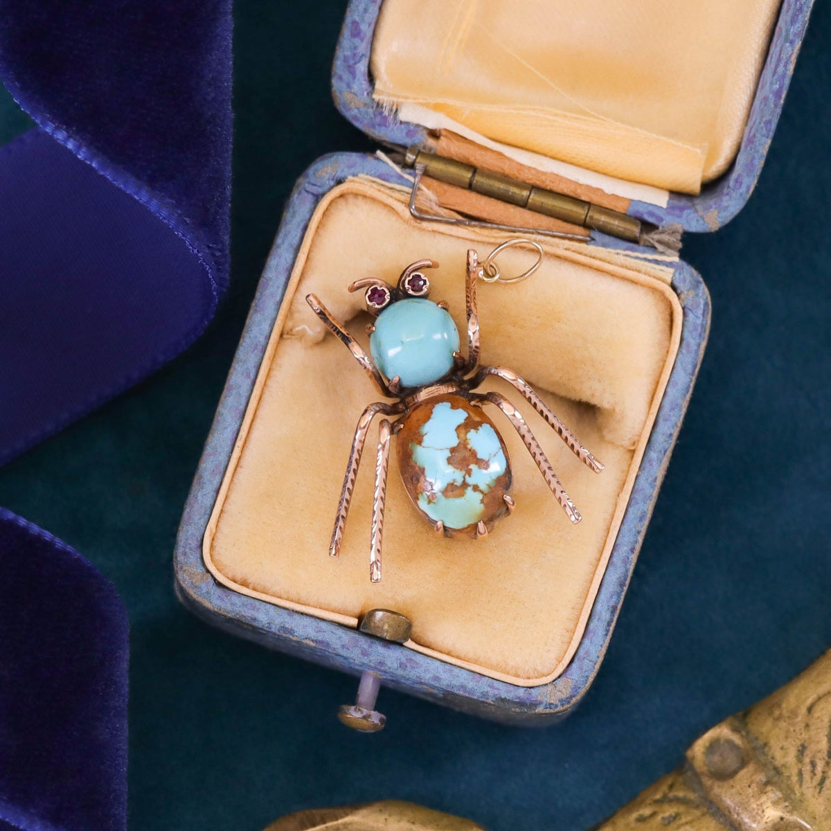 Vintage Turquoise Insect Conversion Pendant of 14k Gold - Trademark Antiques