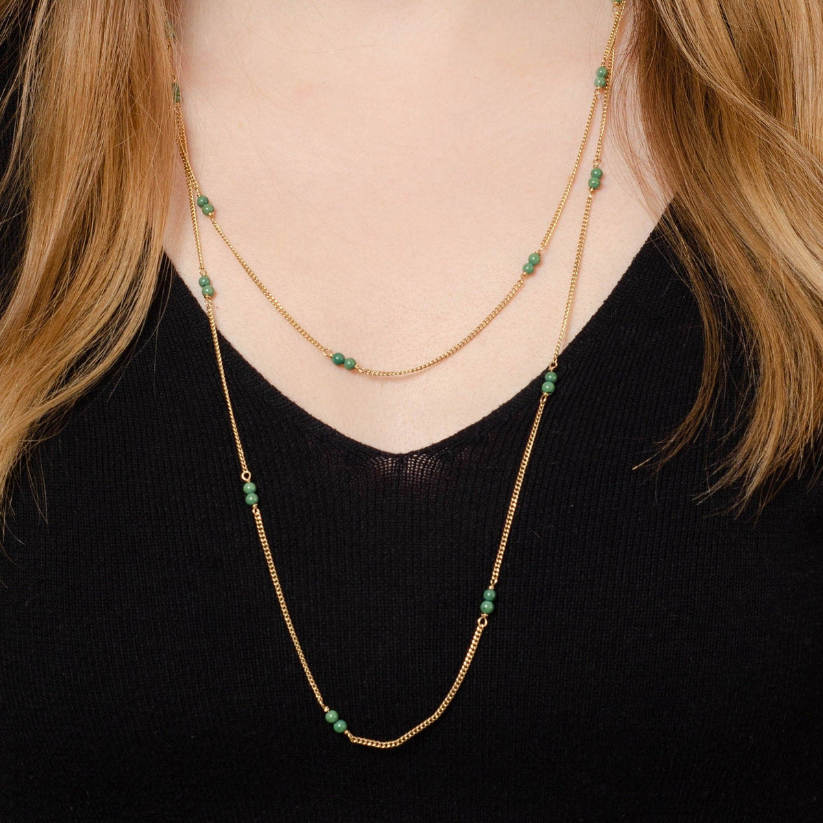 Vintage Turquoise Necklace Chain of 14k Gold - Trademark Antiques