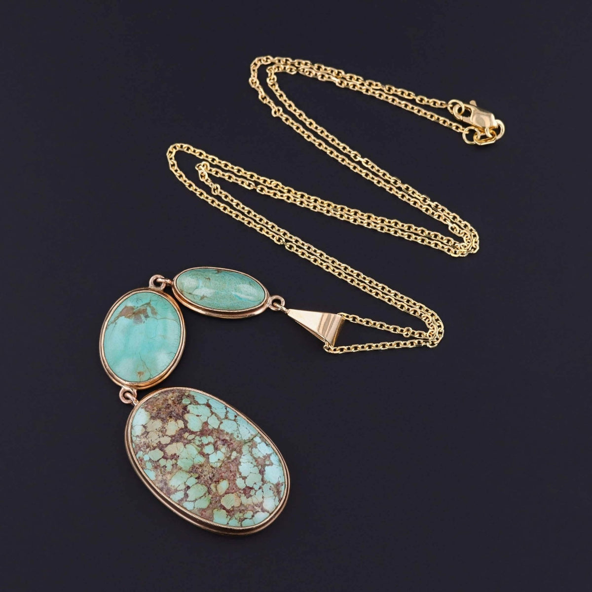 Vintage Turquoise Pendant of 10k Gold on 14k Gold Chain - Trademark Antiques