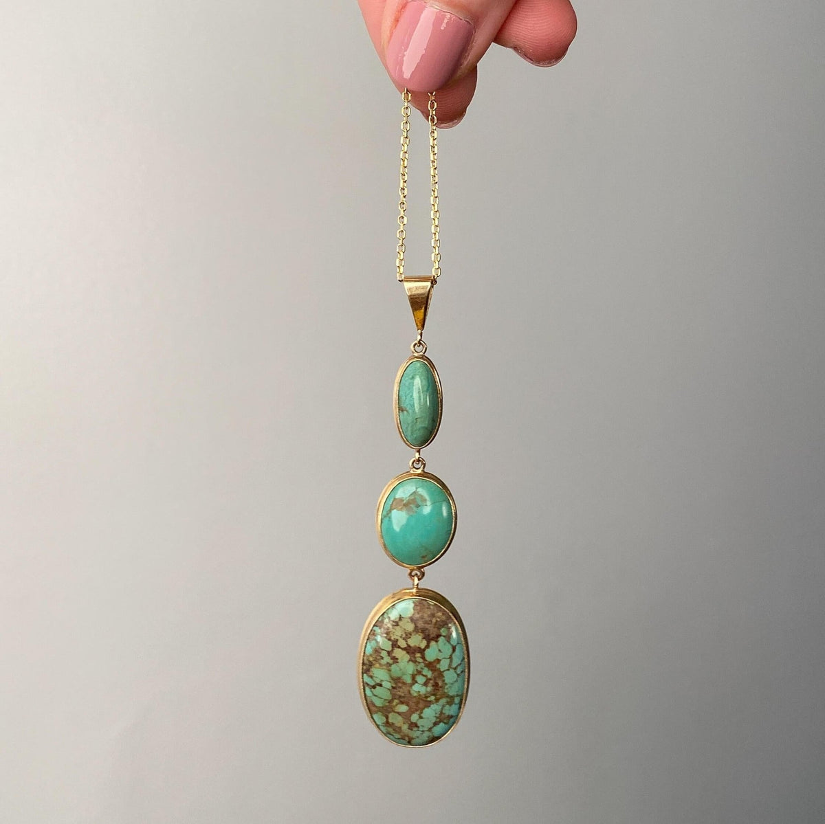 Vintage Turquoise Pendant of 10k Gold on 14k Gold Chain - Trademark Antiques