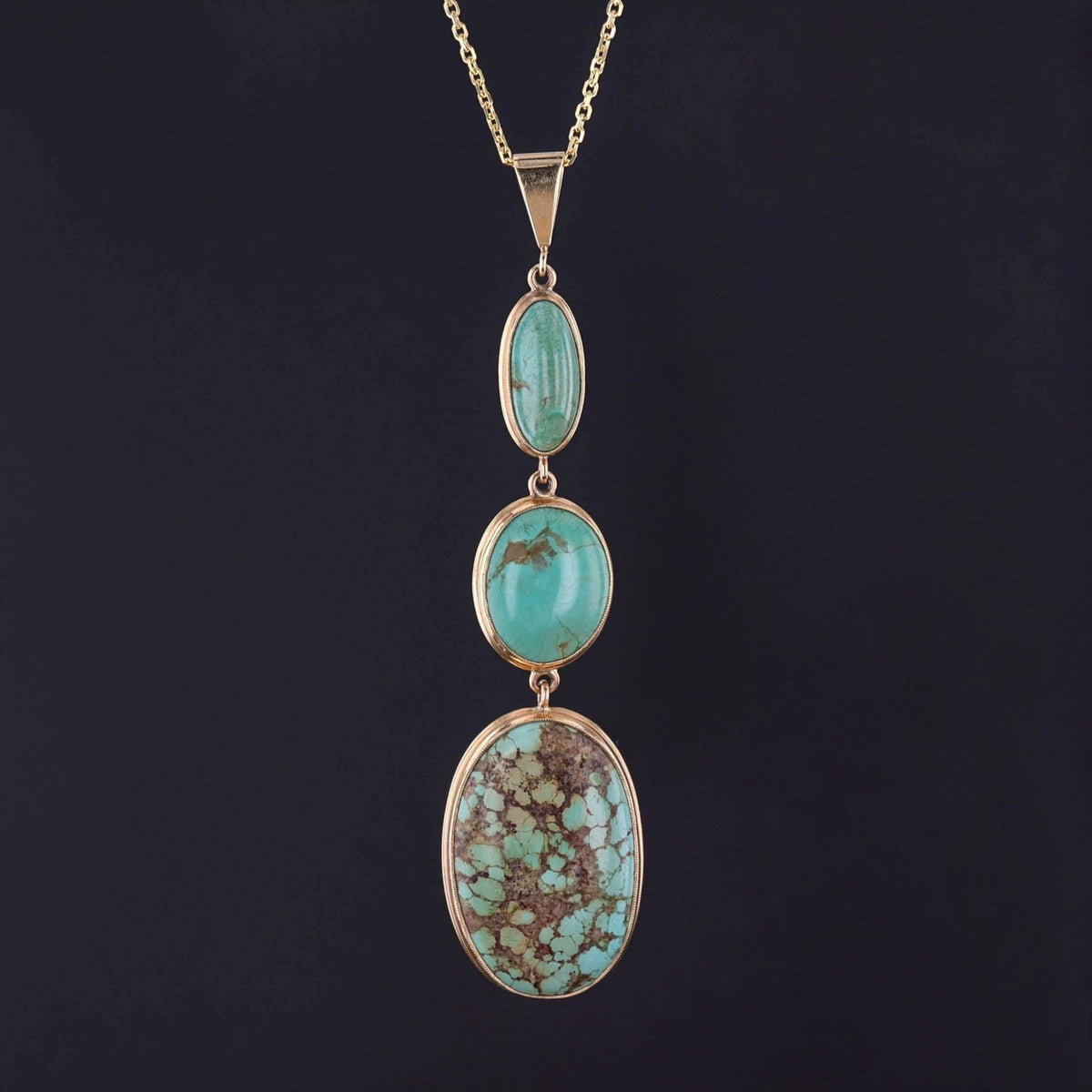 Vintage Turquoise Pendant of 10k Gold on 14k Gold Chain - Trademark Antiques