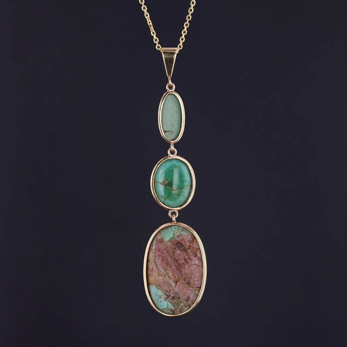 Vintage Turquoise Pendant of 10k Gold on 14k Gold Chain - Trademark Antiques