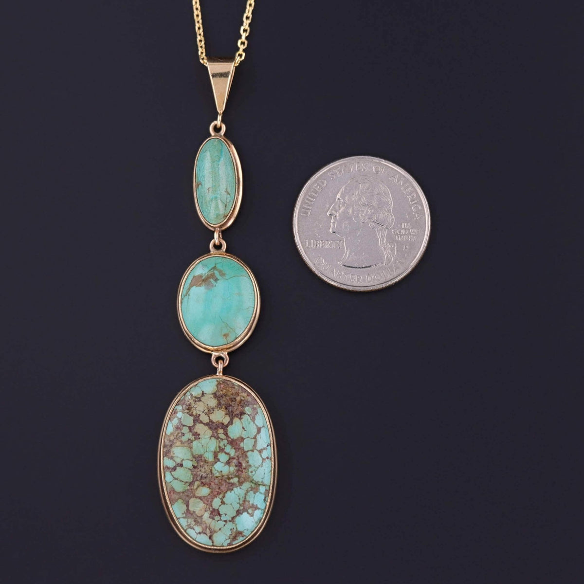 Vintage Turquoise Pendant of 10k Gold on 14k Gold Chain - Trademark Antiques