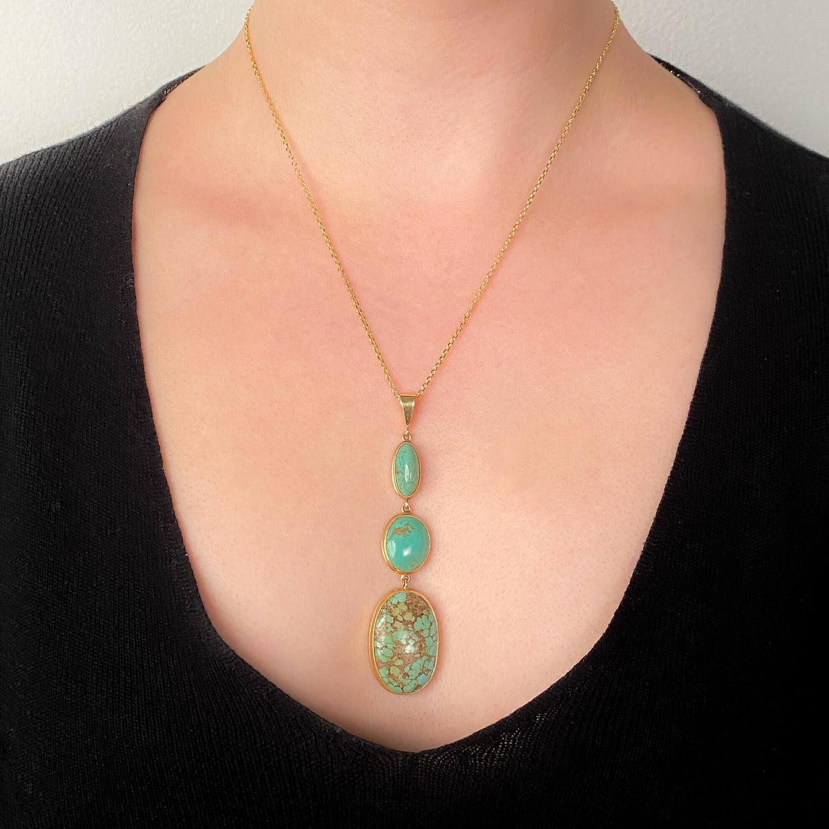 Vintage Turquoise Pendant of 10k Gold on 14k Gold Chain - Trademark Antiques