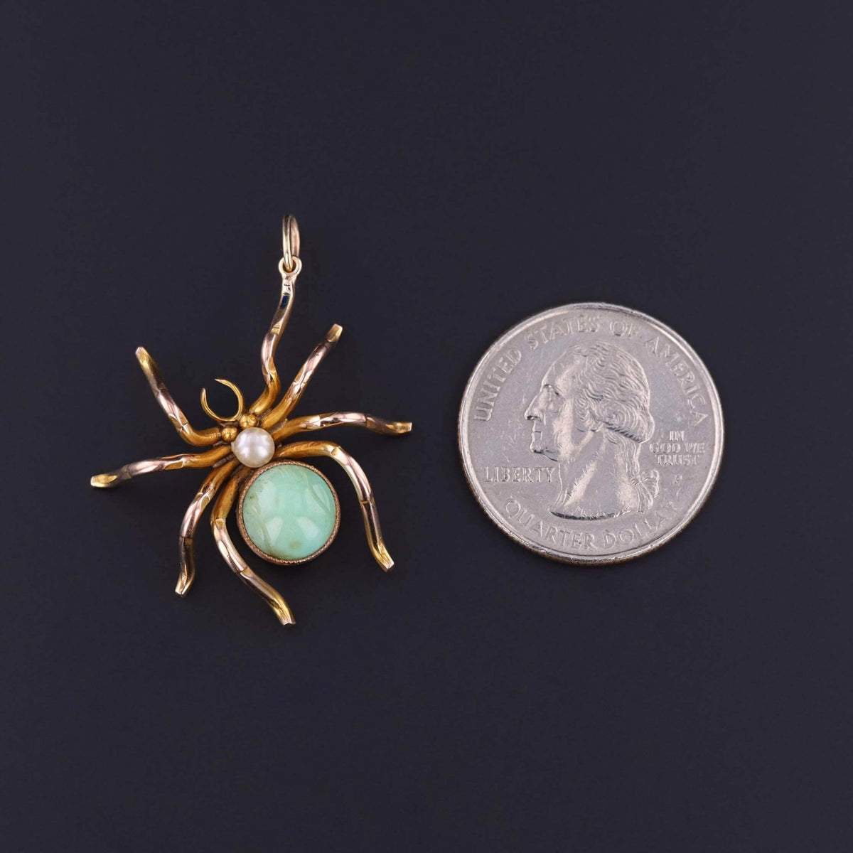 Vintage Turquoise Spider Pendant of 9k Gold - Trademark Antiques