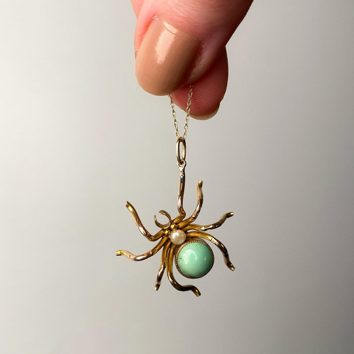 Vintage Turquoise Spider Pendant of 9k Gold - Trademark Antiques