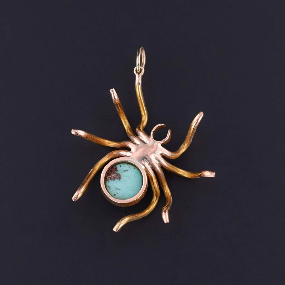 Vintage Turquoise Spider Pendant of 9k Gold - Trademark Antiques