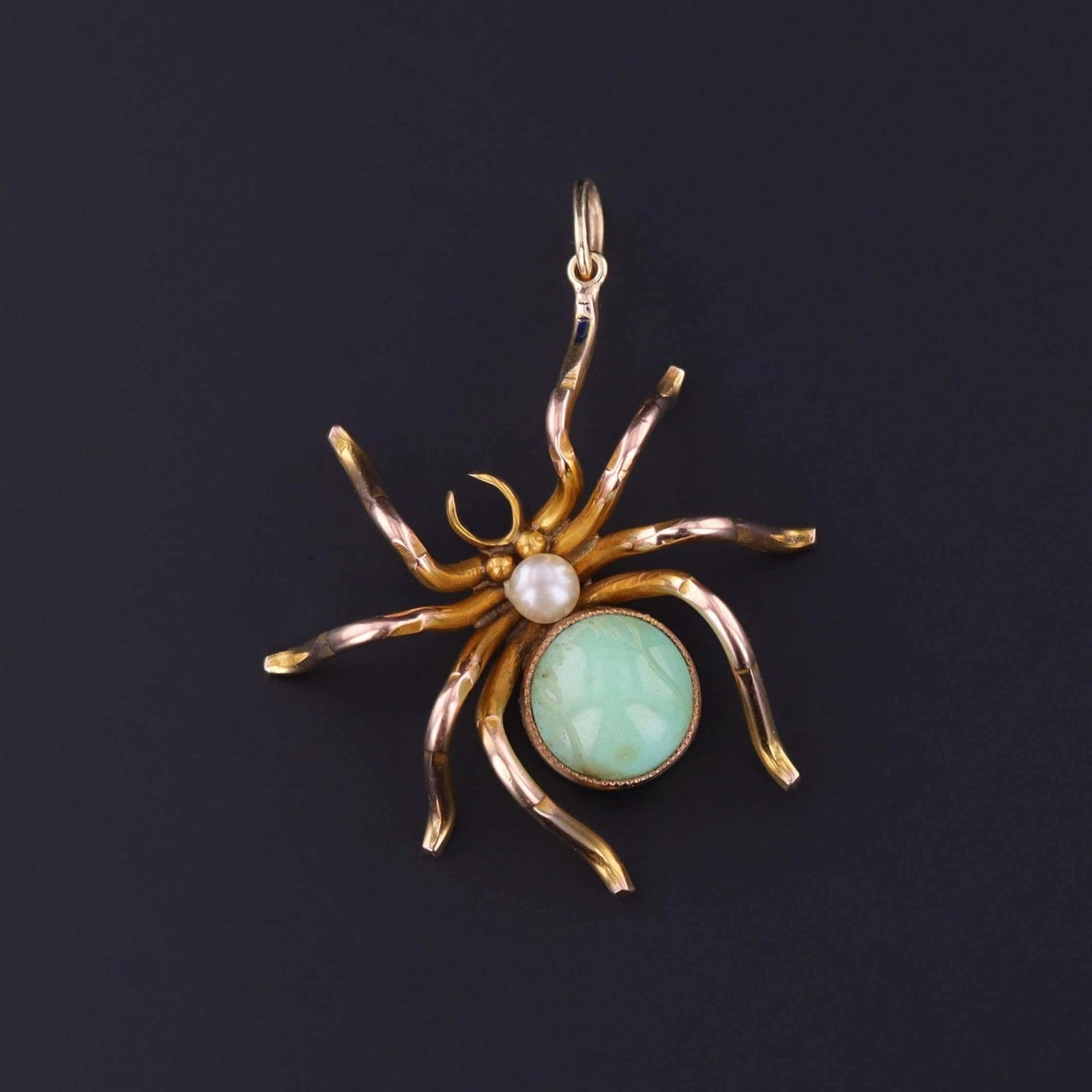 Vintage Turquoise Spider Pendant of 9k Gold - Trademark Antiques