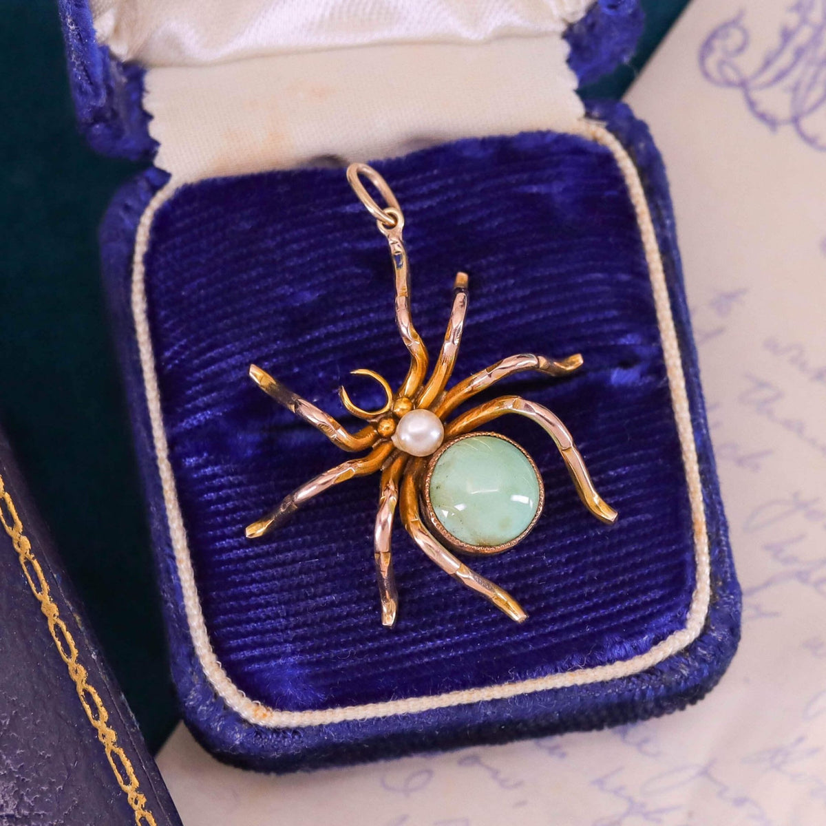 Vintage Turquoise Spider Pendant of 9k Gold - Trademark Antiques