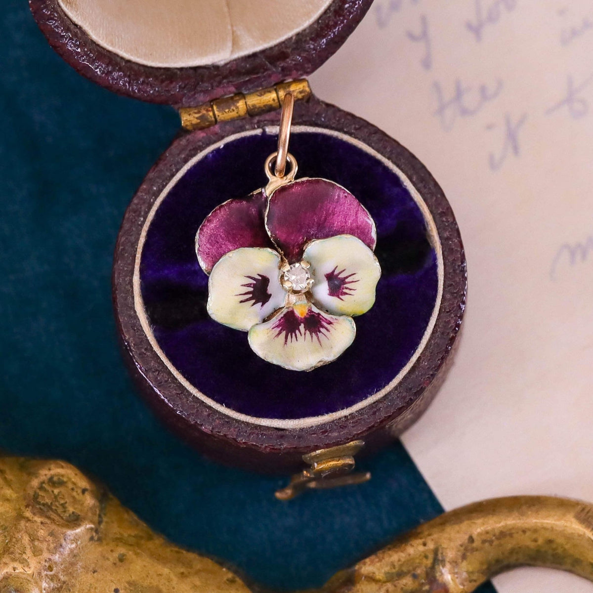 Vintage Two - Toned Enamel Pansy Charm of 14k Gold - Trademark Antiques