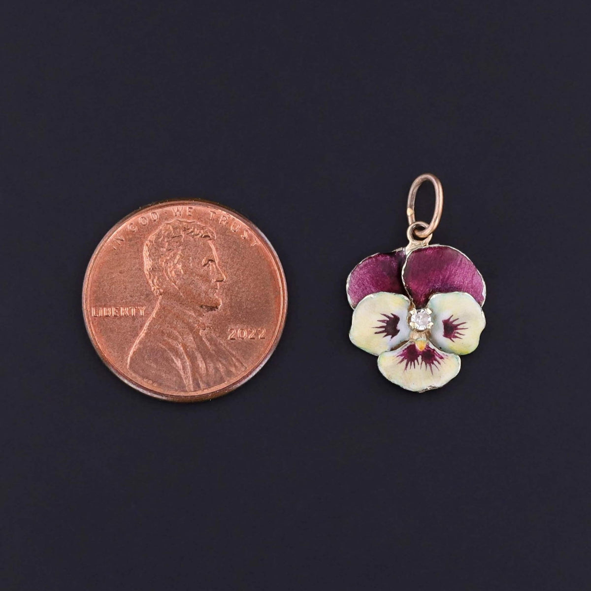 Vintage Two - Toned Enamel Pansy Charm of 14k Gold - Trademark Antiques