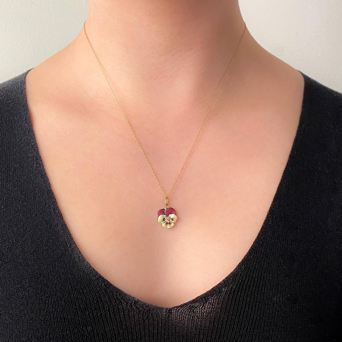 Vintage Two - Toned Enamel Pansy Charm of 14k Gold - Trademark Antiques