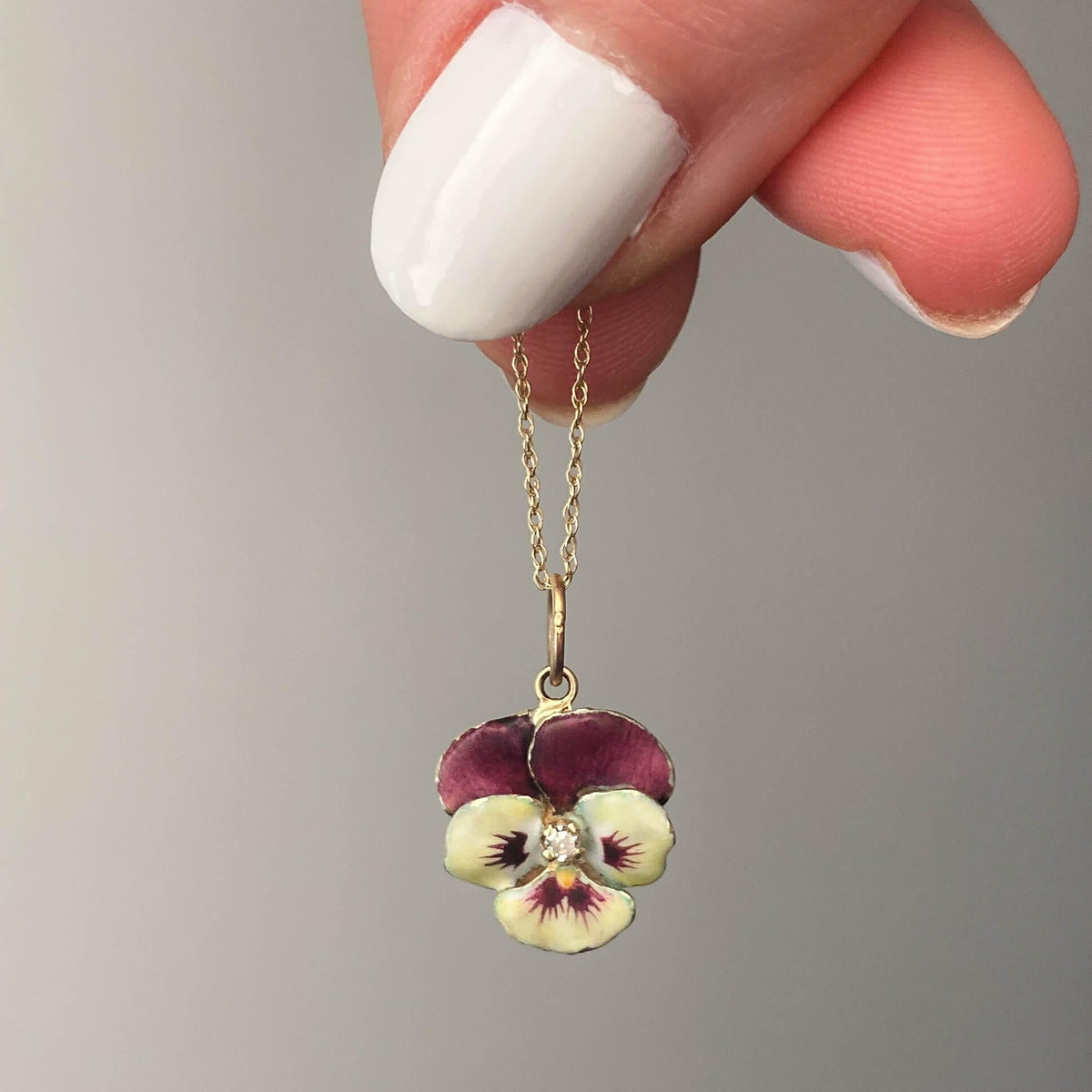 Vintage Two - Toned Enamel Pansy Charm of 14k Gold - Trademark Antiques