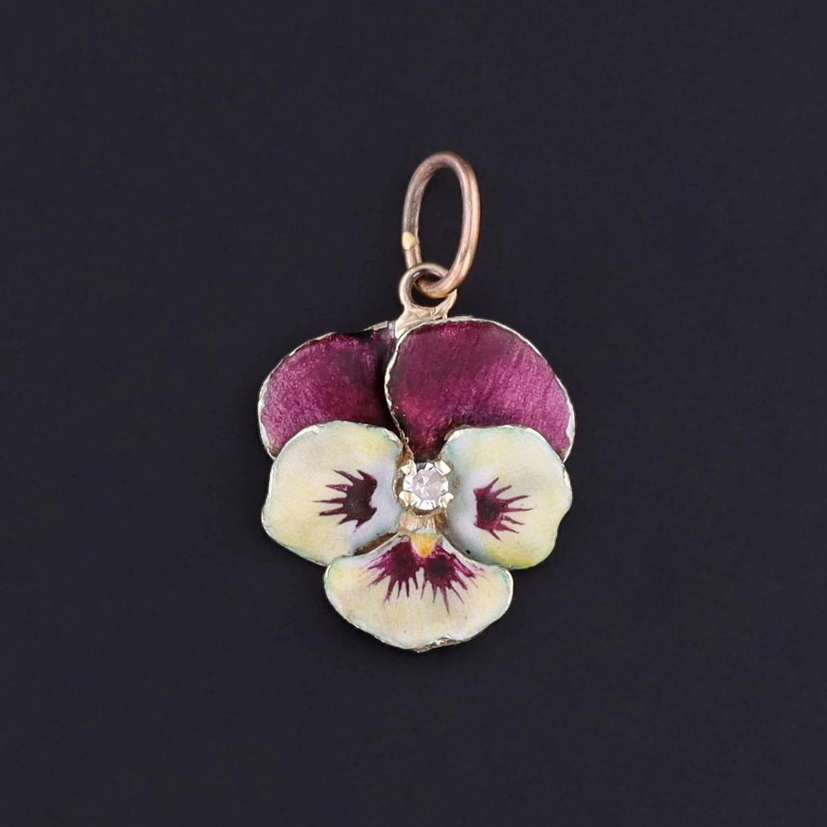 Vintage Two - Toned Enamel Pansy Charm of 14k Gold - Trademark Antiques