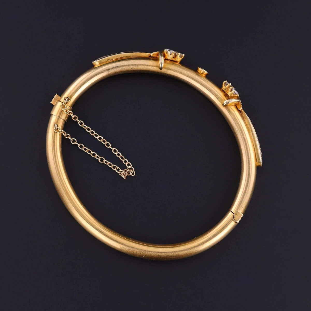 Vintage Victorian Revival Bangle Bracelet of 14k Gold and Diamond - Trademark Antiques
