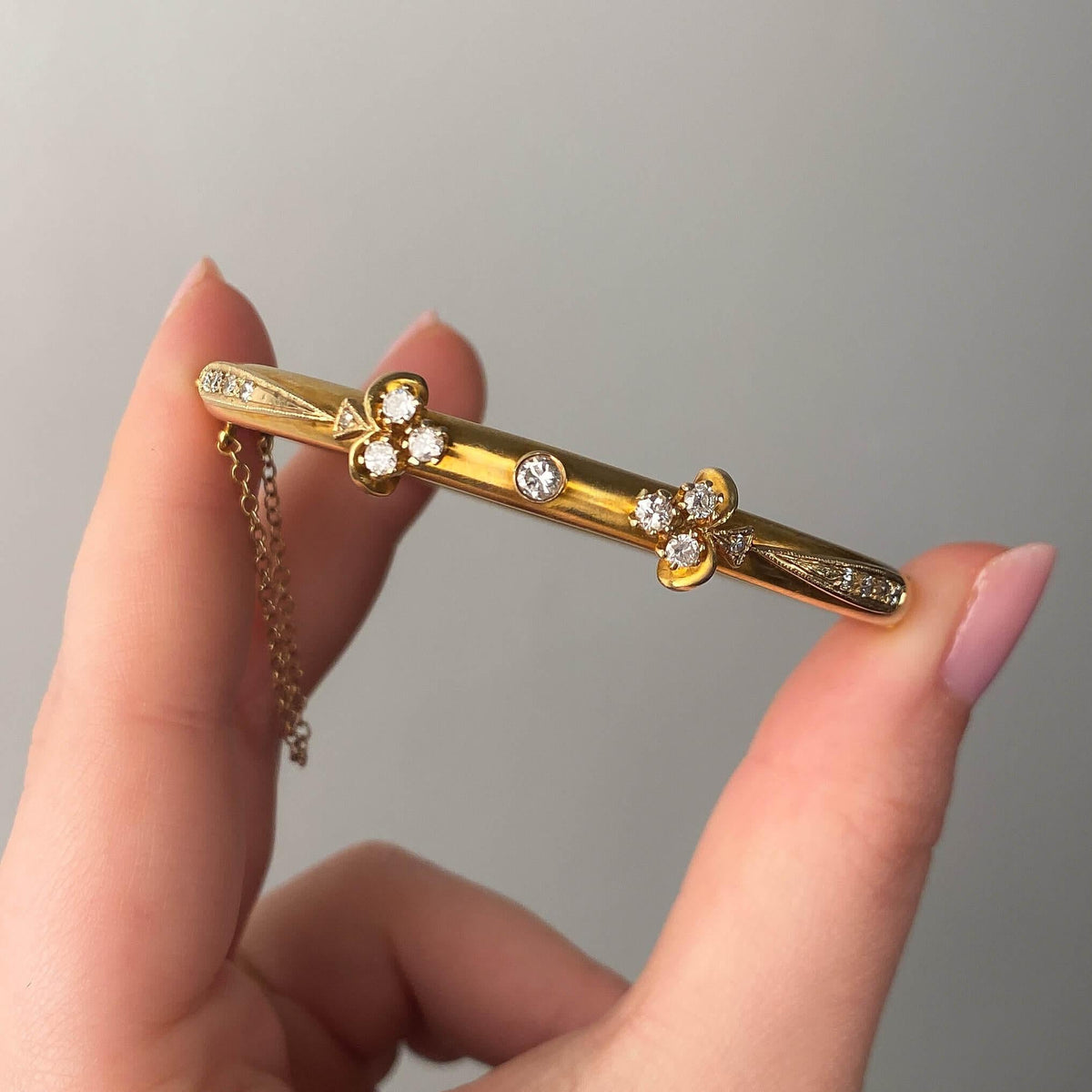 Vintage Victorian Revival Bangle Bracelet of 14k Gold and Diamond - Trademark Antiques