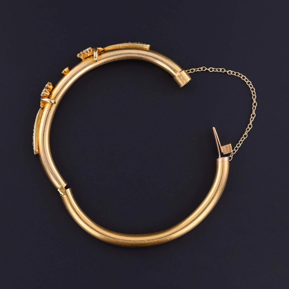 Vintage Victorian Revival Bangle Bracelet of 14k Gold and Diamond - Trademark Antiques