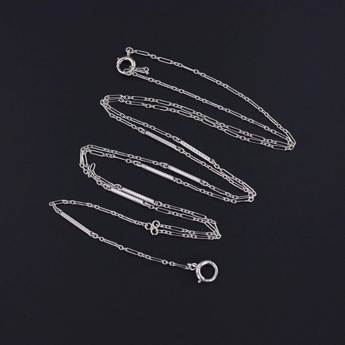 Vintage Watch Chain Necklace of 14k White Gold - Trademark Antiques