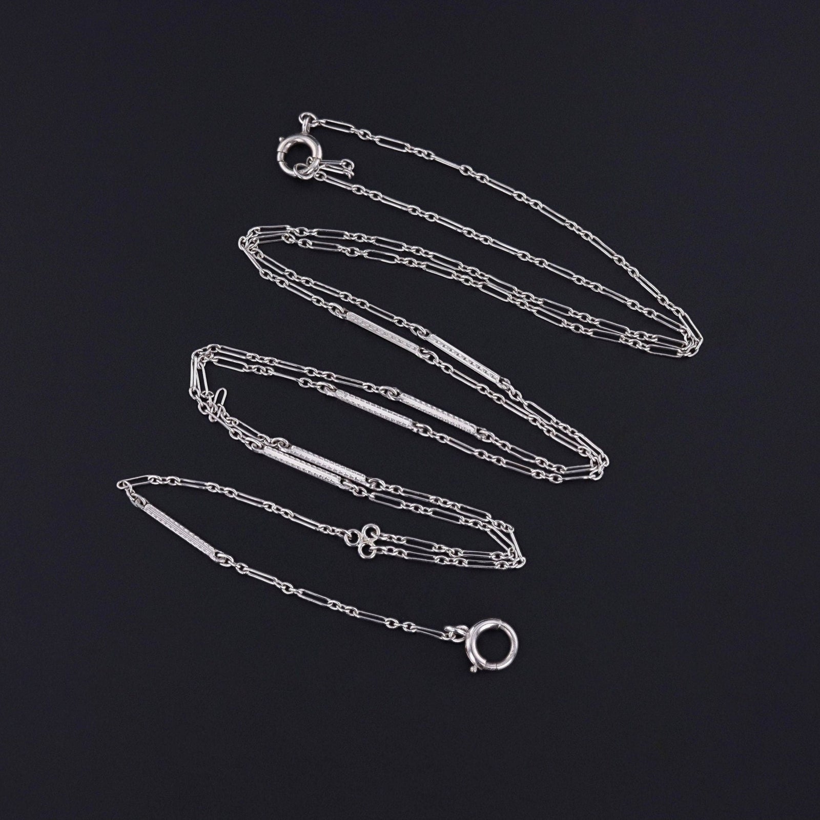 Vintage Watch Chain Necklace of 14k White Gold - Trademark Antiques