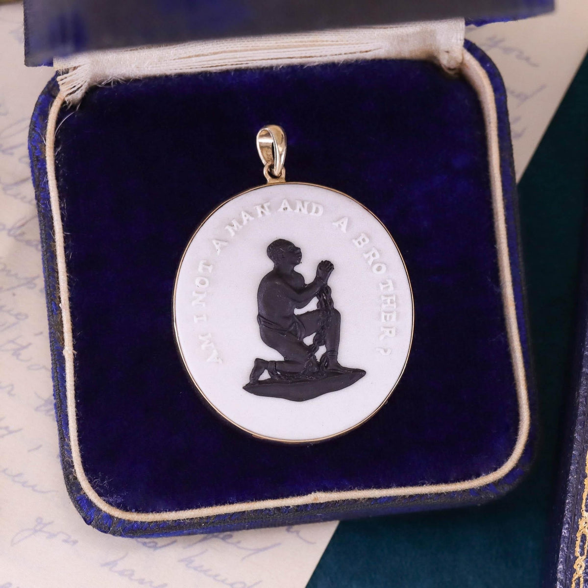 Vintage Wedgwood Anti Slavery Pendant of 14k Gold - Trademark Antiques
