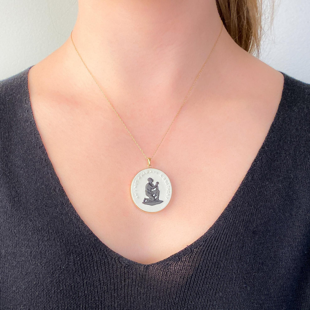Vintage Wedgwood Anti Slavery Pendant of 14k Gold - Trademark Antiques