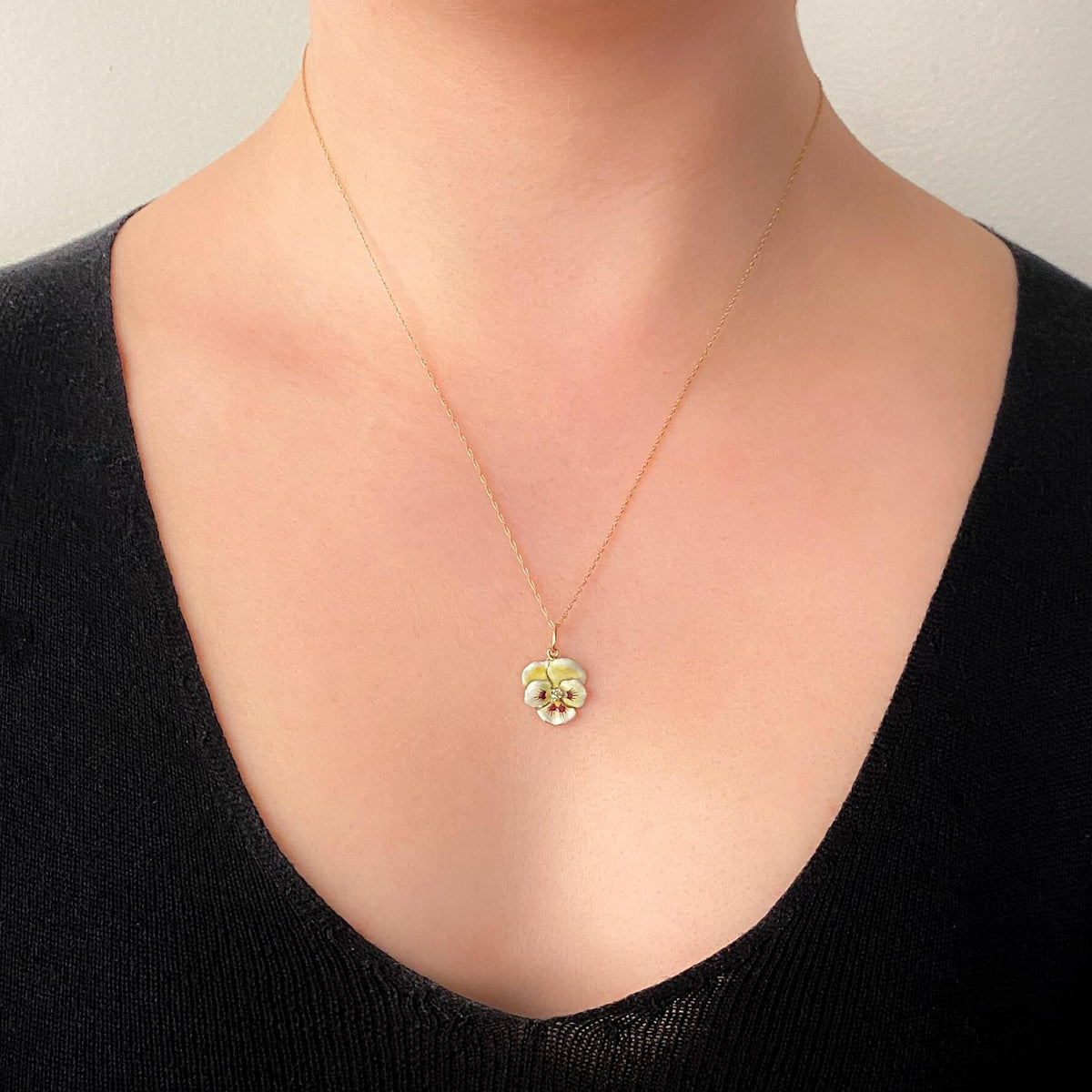 Vintage White Enamel Pansy Charm of 14k Gold - Trademark Antiques