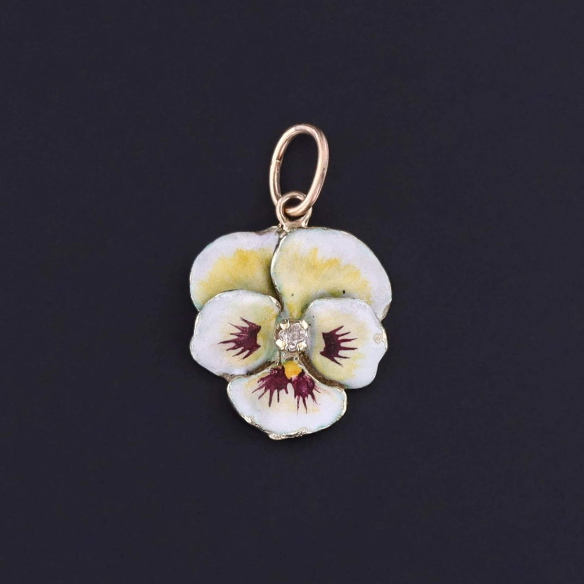 Vintage White Enamel Pansy Charm of 14k Gold - Trademark Antiques