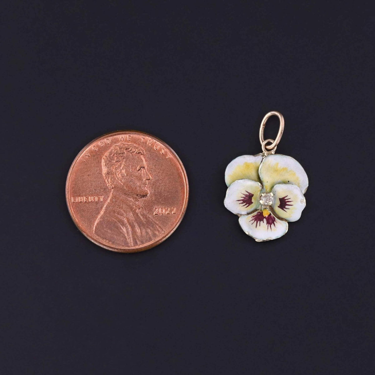Vintage White Enamel Pansy Charm of 14k Gold - Trademark Antiques