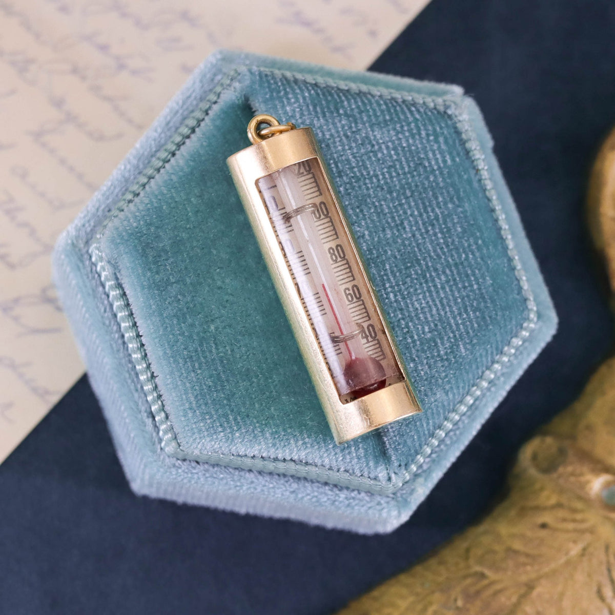 Vintage Working Thermometer Pendant of 14k Gold - Trademark Antiques