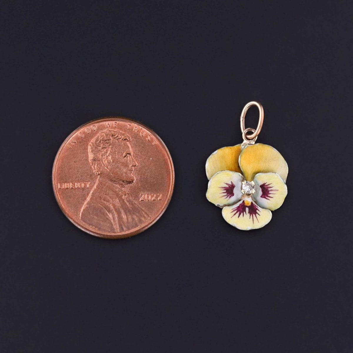 Vintage Yellow Enamel Pansy Charm of 14k Gold - Trademark Antiques