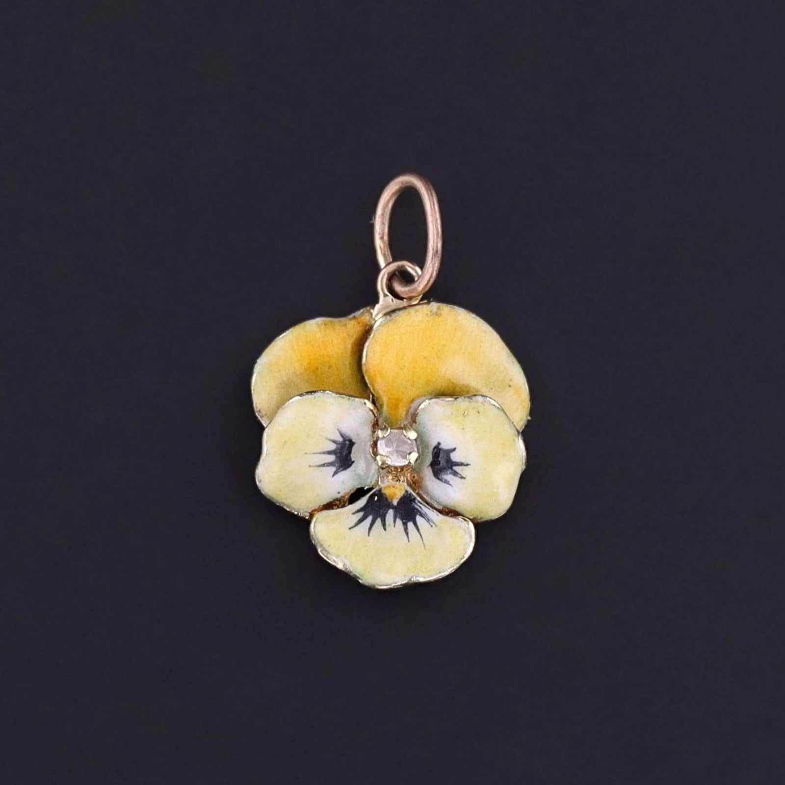 Vintage Yellow Enamel Pansy Charm of 14k Gold - Trademark Antiques